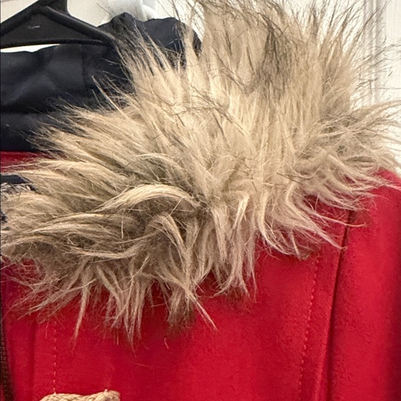 American Eagle Red Toggle Coat with Faux Fur Trim - Picture 6 of 8